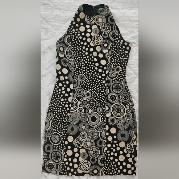 🌟 Black White Retro Sleeveless Geometric Circle Print Patterned Dress Size 2🌟 - Picture 1 of 10